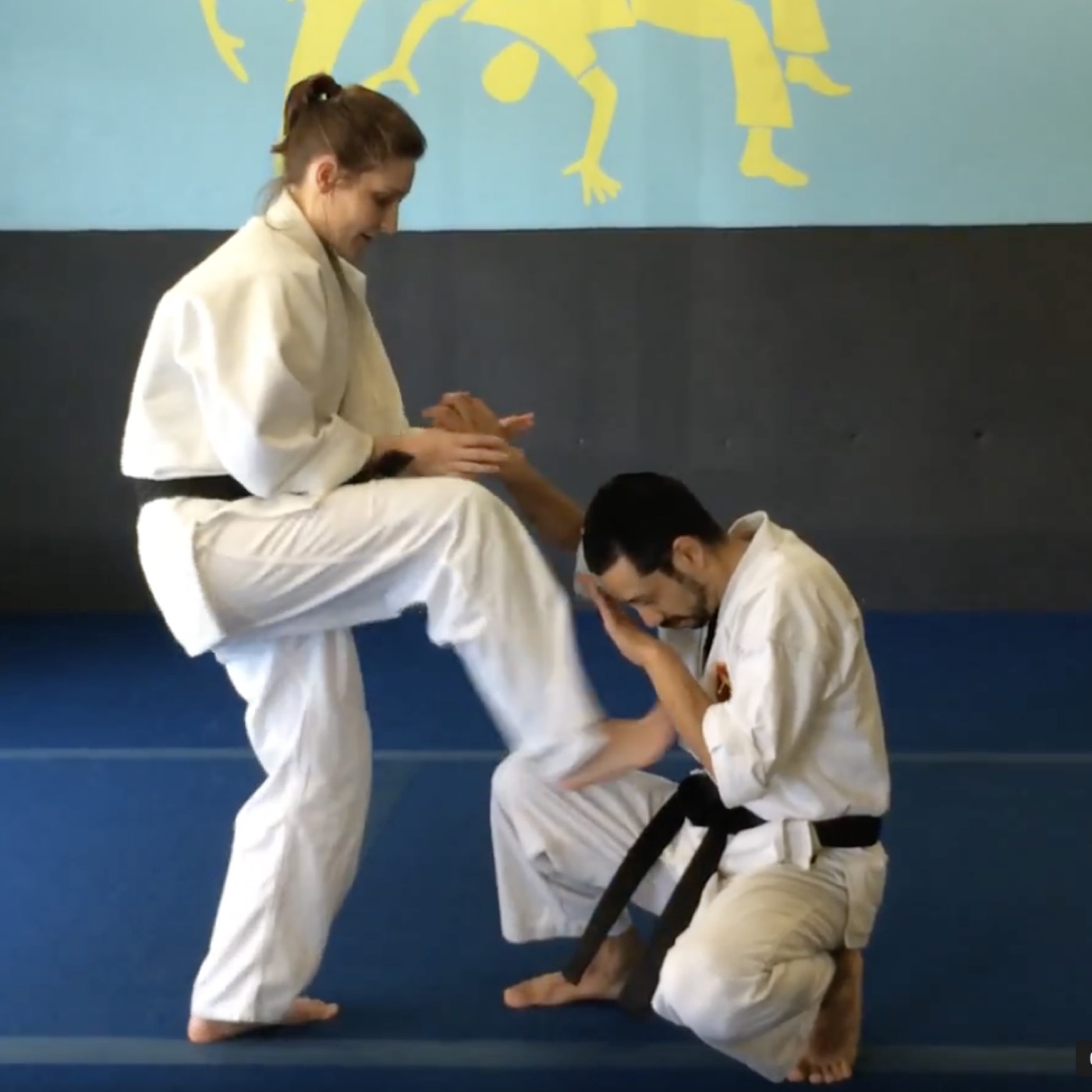 A partner drill defending a kick